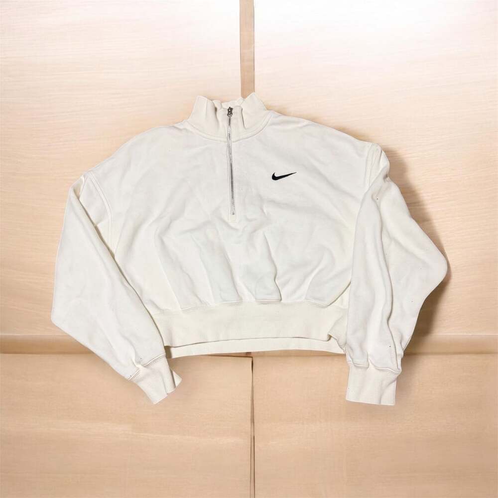 Nike Phoenix Fleece 1/2-Zip Cropped Women’s Sweatshirt Size L Off-White (120)